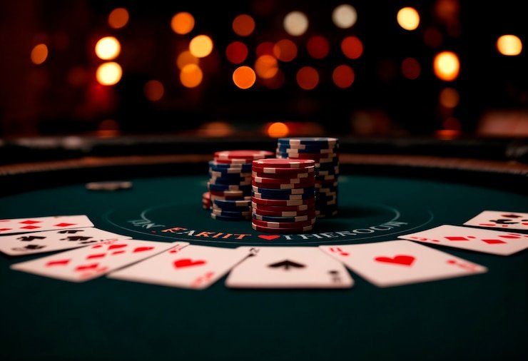 Live poker dealer at domino4d togel Poker Indonesia studio with multi-camera setup